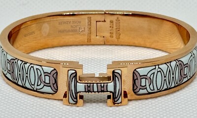 Hermes Clic Clac H Lite Blue Enamel Rose Gold HH Lift Bracelet Bangle Birkin