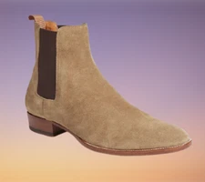 Handmade Mens Beige Suede Chelsea boots, Men Rock style Suede ankle boot
