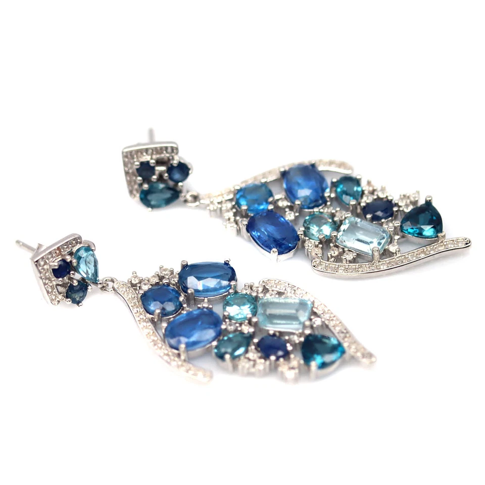 925 Sterling Silver Blue Kyanite, Topaz, Zircon & Sapphire Earrings - Image 2 of 4