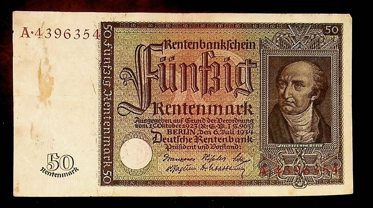 1934 Germany 50 Rentenmark Banknote