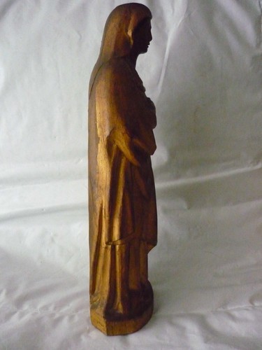 VINTAGE HAND CARVED OAK WOOD ST MARY CATHOLIC ALTAR STATUE XIX CENTURY - Picture 7 of 9