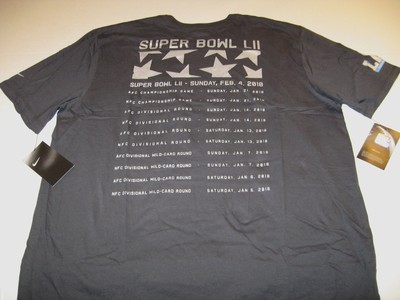 Road To Super Bowl LII List of Games Dates NFL Football T-Shirt New! NWT XL