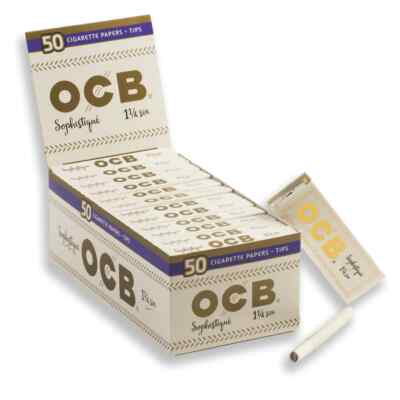  OCB SOPHISTICATED 50 CIGARETTE PAPERS + TIPS  24 SLIM LONG 1 ¼ SIZE PACKS  