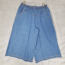 Vtg 80s Koret Womens Shorts Size 28 Blue Denim Pull On Flared Leg Pockets Cotton