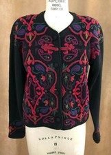 Small L.N.I. Ramie black cardigan Embroidered Sweater button up vintage Sz 1