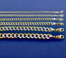 10K Yellow Gold SOLID Curb Cuban Pave Necklace Bracelet Chain 3mm-12mm 7"-30"