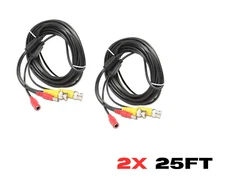 25 Feet Black Video Power BNC Extension Cable for CCTV Security Camera 2 Pack