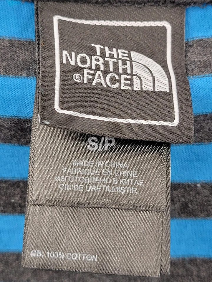 Top para mujer The North Face pequeño negro azul a rayas cremallera capucha cuello manga larga Foto 3 de 4