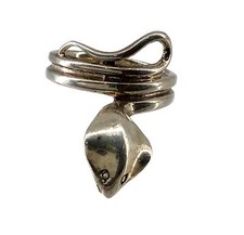 Vintage Rare Plain Shiny Snake Wrap Around Sterling Silver Ring
