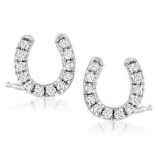 1/10CT Rond Naturel Diamant Fer à Cheval Chance Clou Boucles 14K or Blanc