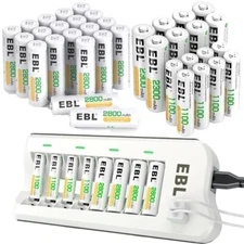 EBL 1.2V AA AAA Ni-MH Rechargeable Batteries 800 1100 2300 2800mAh / Charger lot