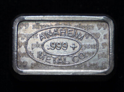 1981年 純銀バー 1オンス ANAHEIM L / U.S.V.I. Vintage 1981 Anaheim Metal Co U.S.V.I. Ingot Co. 1oz 999 Silver