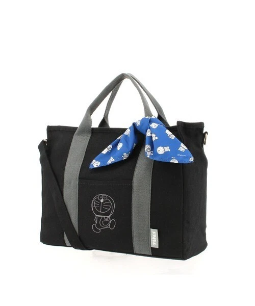Doraemon Shoulder Bag Tote Bag 2-Way Canvas Black SALON de RUBAN from Japan