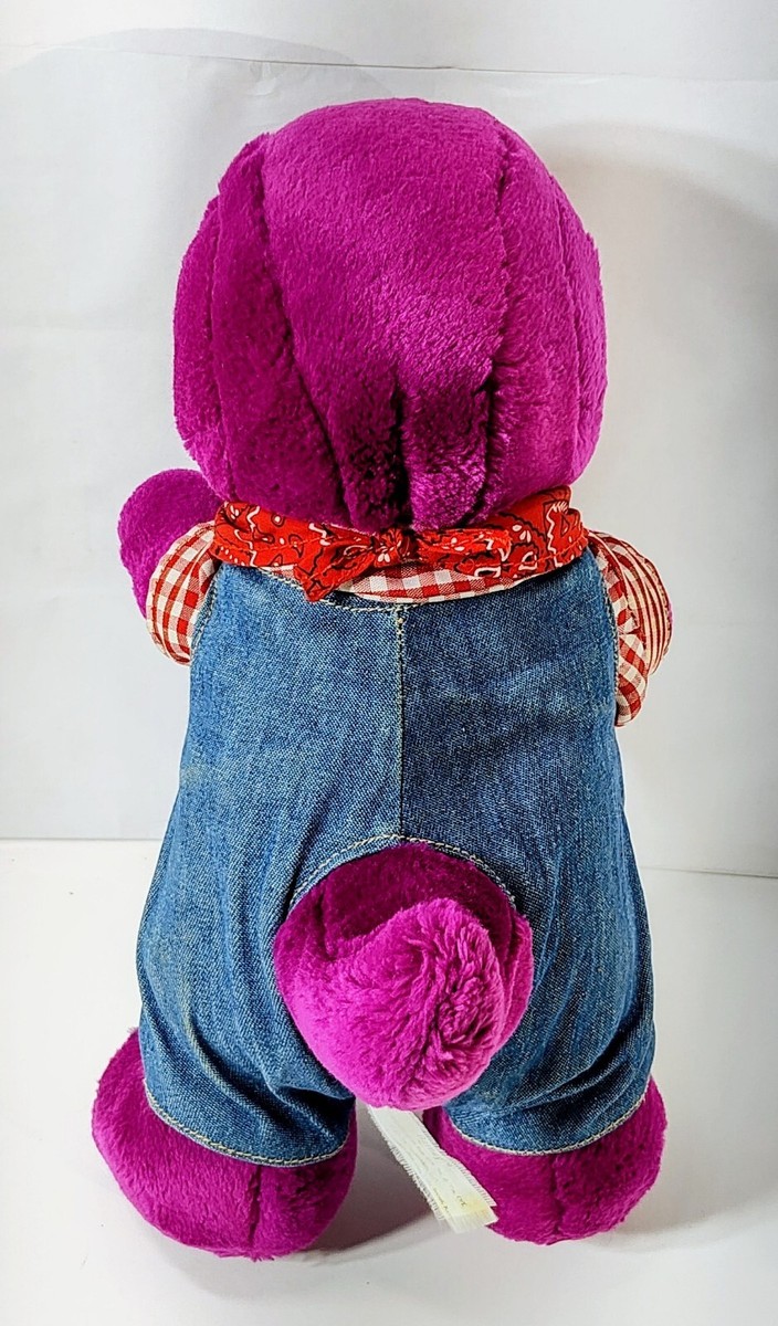 Vintage Barney The Dinosaur in Farmer Overalls 12” Plush Stuffed