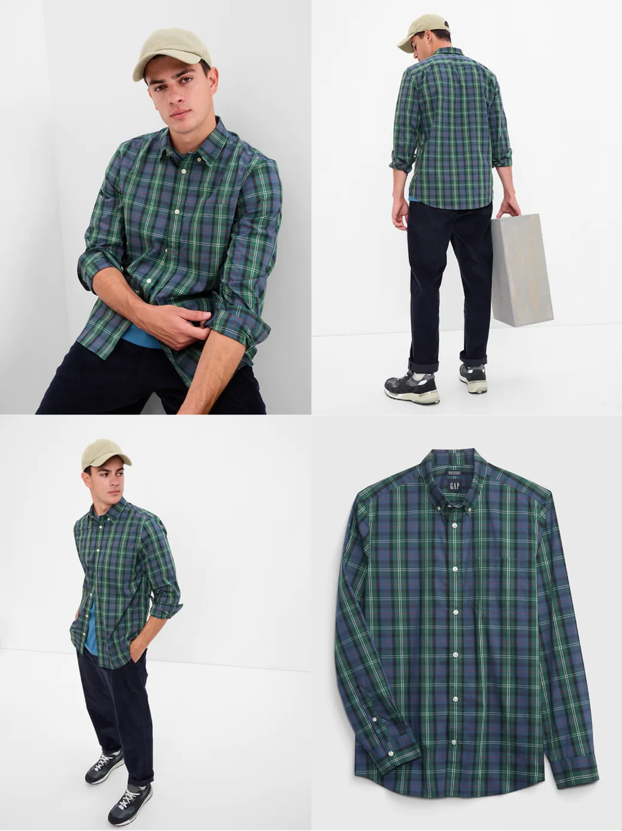NWT - GAP Slim Fit All-Day Poplin Stretch Long Sleeve Shirt, Green