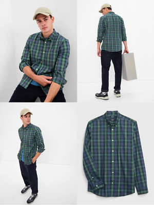 NWT - GAP Slim Fit All-Day Poplin Stretch Long Sleeve Shirt, Green