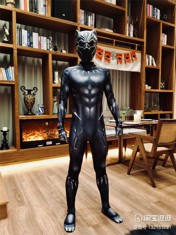 Black Panther Jumpsuit Superhero Cosplay Costume Halloween Bodysuit Mask Adult - Image 2 of 4