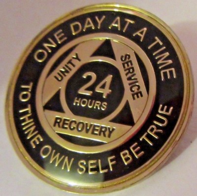 Blue Alcoholics Anonymous 24 Hour AA Medallion Gold Silver Coin