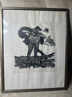 #ad Jacob Landau 1917 2001 quot;Beach Comberquot; Woodcut 12 50 Signed And Framed $148.87