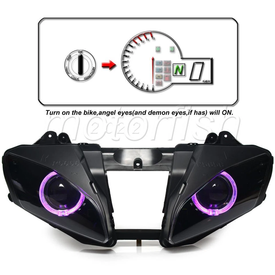 Anillos de halo púrpura para faros proyectores montados para Yamaha YZF-R6 2008-2016 Foto 4 de 4