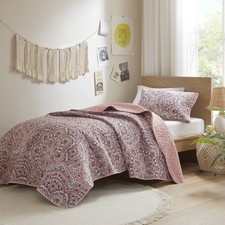 Twin Reversible Quilt Set 2pc Boho Medallion, Soft Polyester Fabric