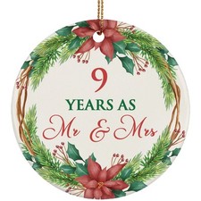 9th Weeding Anniversary Ornament 9 Years As Mr Mrs Christmas Gift Tree Decor