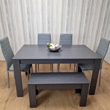 Wooden Dining Table with Bench and 4 faux Leather Chairs, Dining Room Furniture