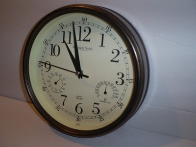 Sterling & Noble 9'' Wall Clock with Temperature and Humidity Gauges.