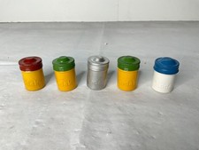 5 Vintage Kodak Metal Film Canisters Container Multi-Color Cap Embossed 35mm