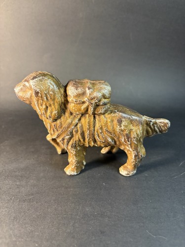 Cast Iron St. Bernard Dog Still Coin Bank 