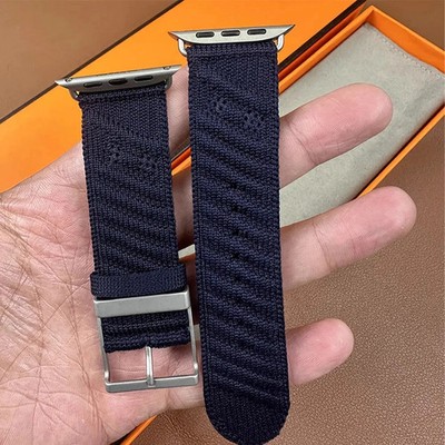 Bleu Nuit Nylon Loop 46 42mm Watch Strap for iWatch 9 8 7 6 Ultra 49mm Band