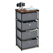 Fabric Storage Cabinet with 4 Drawers and Metal Frame Grey