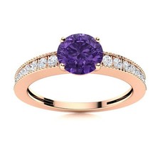 925 Silver Amethyst Stone Wedding Boho Solitaire with Accents Ring Jewelry