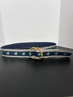 Vintage 90s YRI Belt Mens Medium Blue Canvas Fly Insect Bamboo Golf Preppy USA