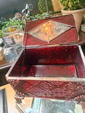 Vintage Red Stain Glass Jewelry Box Trinket B...