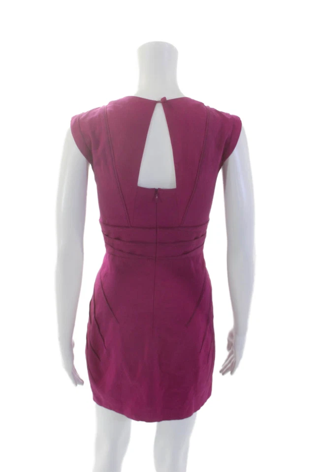 Zac Posen Womens Silk Textured V-Neck Sleeveless Shift Dress Fuschia Size 2 - Image 3 of 4
