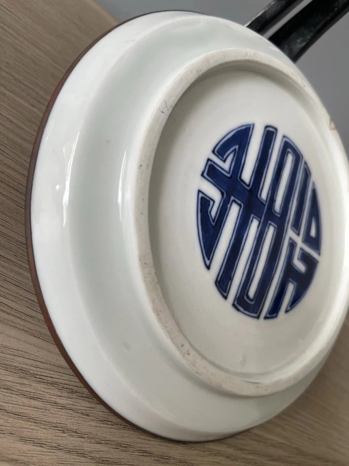 Plato de porcelana chino pintado a mano arte paisajístico blanco y negro 17 cm (6,7 pulgadas) Foto 4 de 4