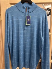 FootJoy Golf Sweater Wool Heather Stripe 1/4 Zip Large Blue NWT MSRP 150