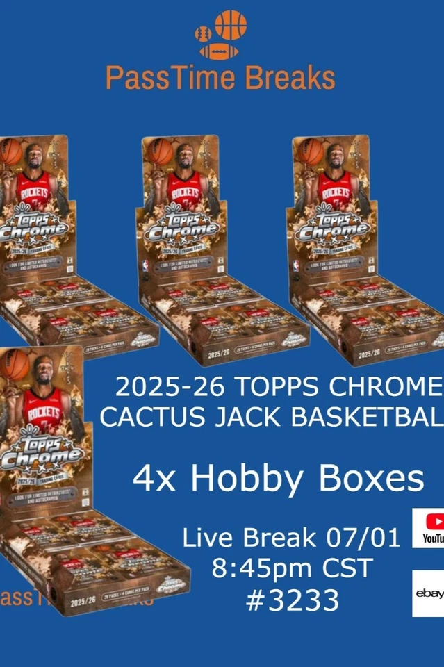 2025-26 TOPPS CHROME CACTUS JACK BASKETBALL - 4x Hobby Box LIVE BREAK 3233