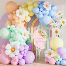 Daisy Balloon Arch Garland Kit - 131 Pcs Pastel Rainbow balloon arch kit with...