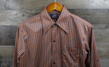 Vintage Joel Cal Made Shirt Mens Medium Brown Orange Retro Polka Dot Disco 70s