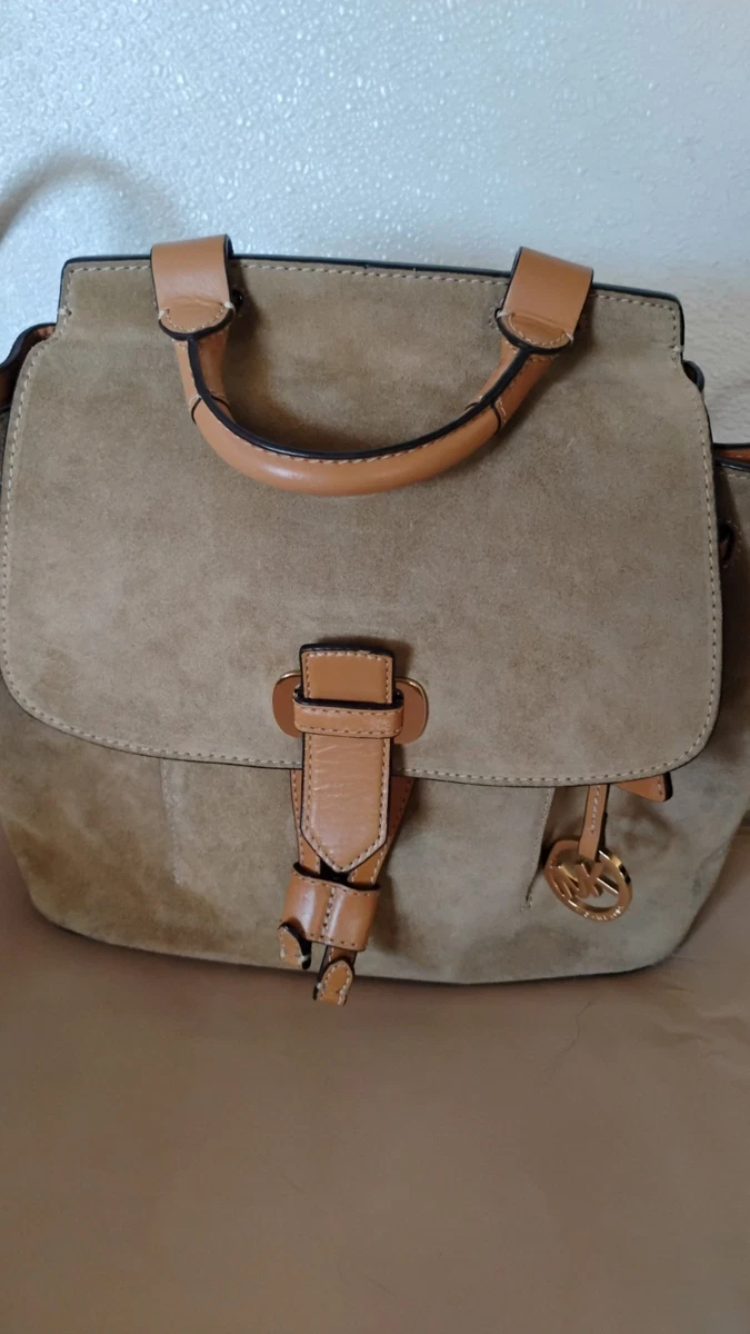 Michael Kors Tan Suede Backpack with Cream Shearling Trim Rhea Medium Suede and Faux Shearling Backpack in PEANUT  main image 4