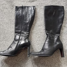 Duo Black Leather Knee High Boots Size 39 Calf Width 41 UK 6 VGC ( Vintage Now)