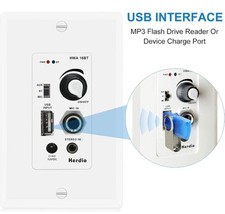 Herdio in Wall Audio Control Amplifier Receiver 2 Channel Wall Plate with USB