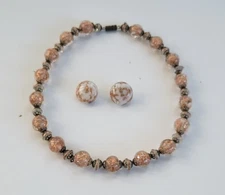 Vintage Italian Venetian Murano Copper Foil Bead Demi-Parure Necklace & Earrings