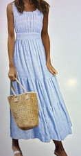 NWT AlvaQ Size 1X Sleeveless Smocked Midi High Waist Tiered Sky Blue Sundress