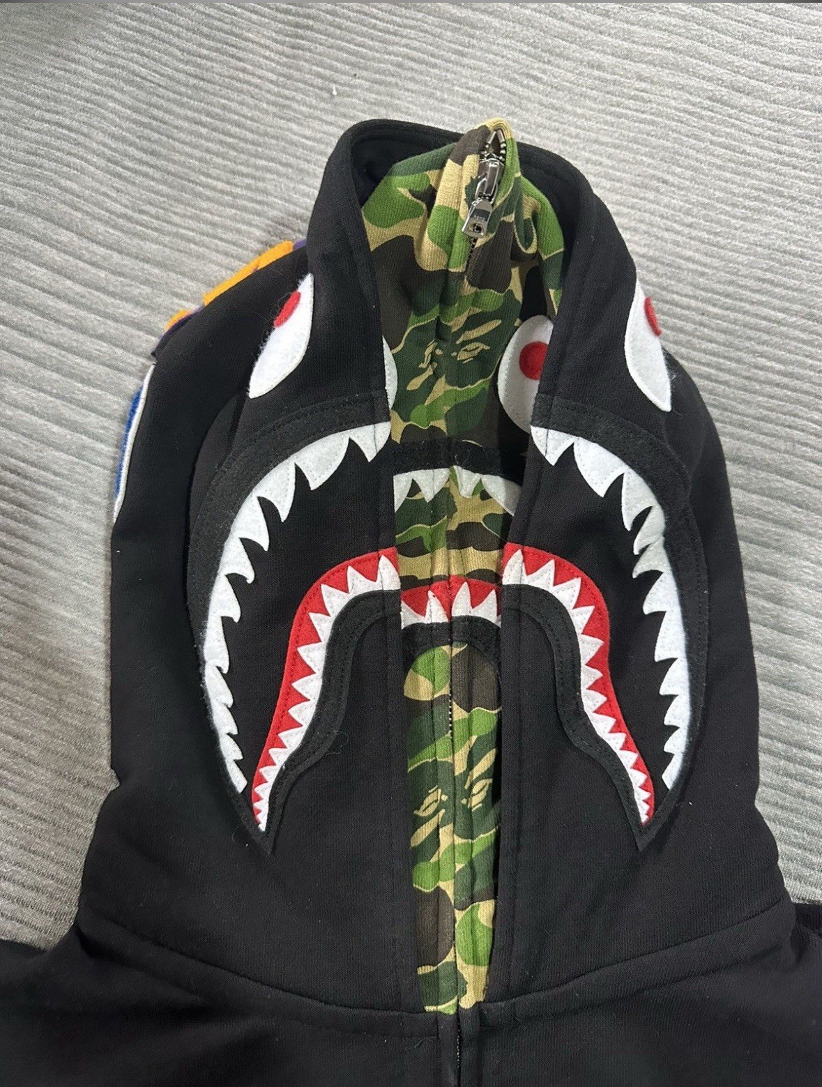 A Bathing Ape Bape Hoodie Full Zip Up Sweater Sz LARGE Navy Blue Camo Shark NWT thumbnail 3