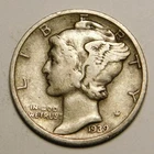 1939 S Mercury Dime 90% Silver F-VF  "Actual Coin Pictured - Not Cleaned"