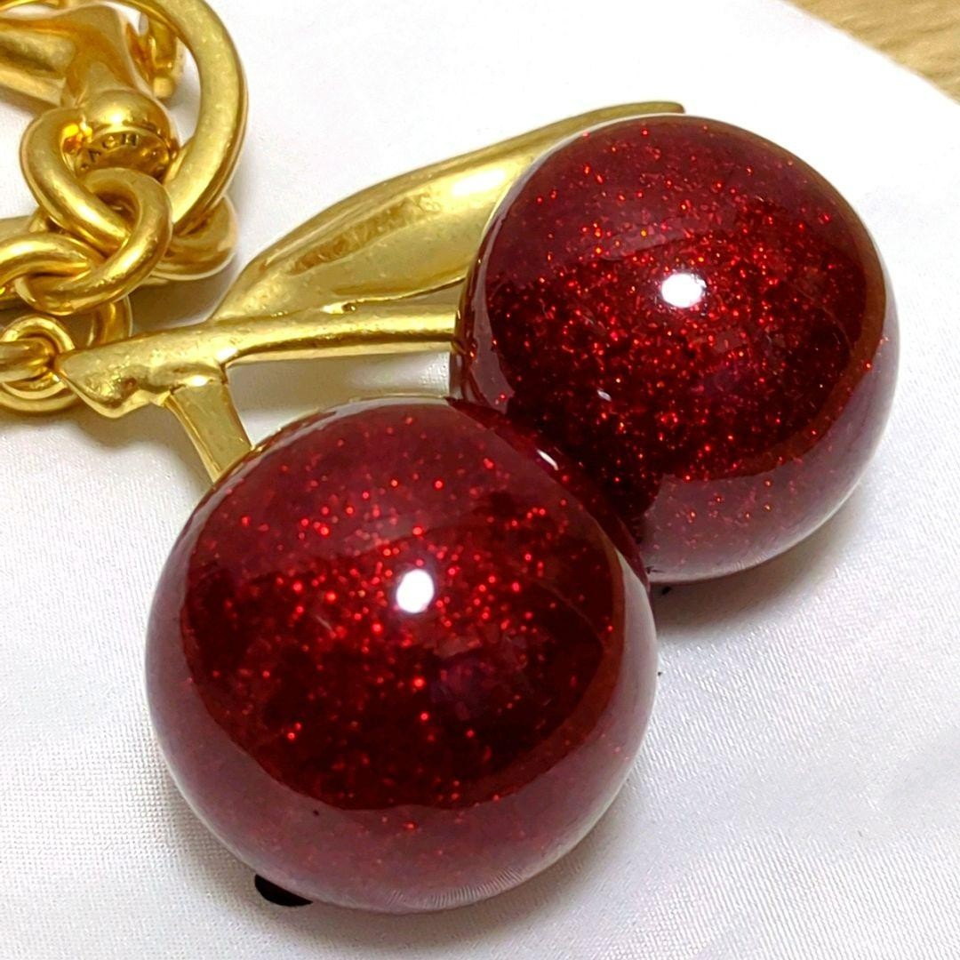 COACH Cherry Keychain Charm Red Glitter Gold Bag Charm Dust Bag YK239 image 3