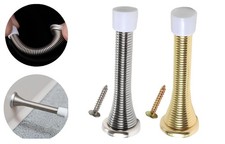 Flexible Spring Door Stop Metal Silver Brass Heavy Duty Wall Protector Stopper